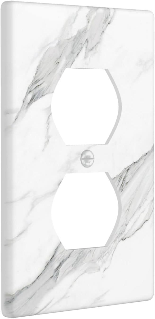 Marble Grey Wall Plate Decorative Light Switch Cover 1-Gang Single Duplex Outlet Faceplate for Kitchen Bathroom Bedroom Room Receptacle White