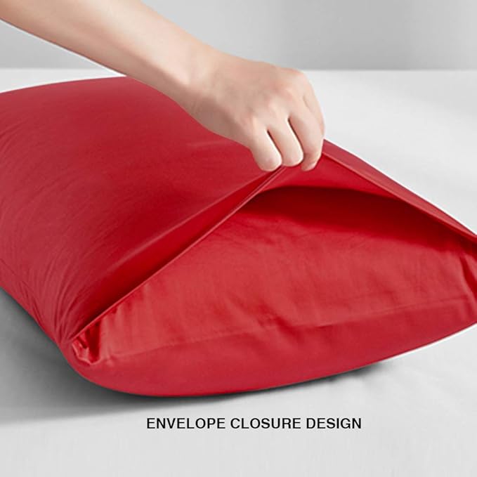 Toddler Pillowcase Set of 2 PC 600 TC 100% Egyptian Cotton Toodler 12x16 Inch Small Travel Pillow Case Envelope Closer Decorative Soft Cozy Travel Kids Nursery Preschool Pillow Cases, Red Solid
