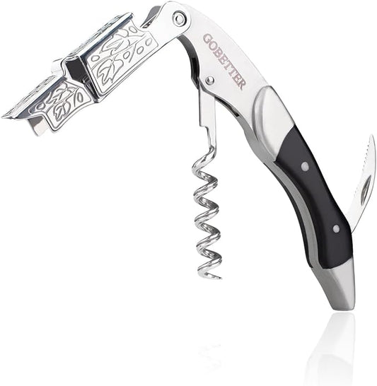 GOBETTER Wine Opener, Professional Corkscrews for Wine Bottles Cap Remover, Manual Wine Key for Home Use, Servers, Waiters Bartenders and Wine Lovers, Ebony Wood