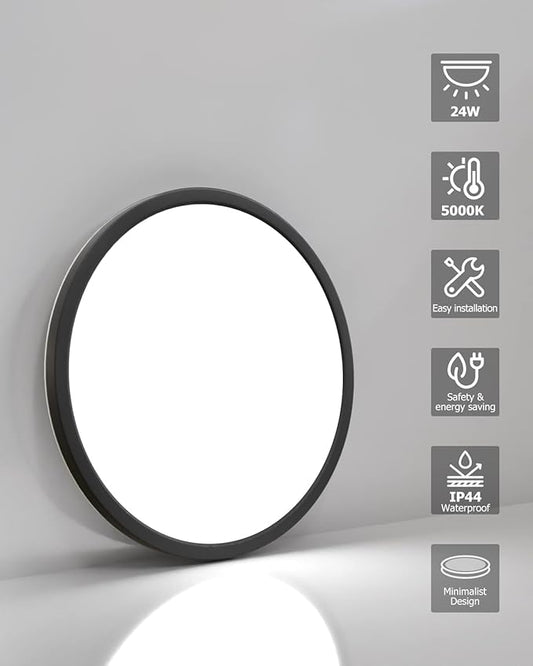 6PACK LED Flush Mount Ceiling Light Fixture Black, 9Inch 24Watt, 5000K Daylight Ultra Slim LED Ceiling Lamp for Living Room, Dining Room, Hallway,NOT-DIMMABLE