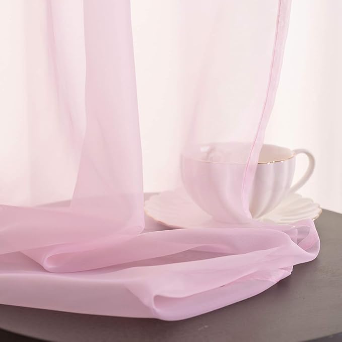 Baby Pink Sheer Curtains 95 Inches Long 2 Panels for Girls Room/Infant Room/Bedroom/Living Room/Cute Decoration Translucent Kawaii Window Treatment Rod Pocket Pink Curtains 52x95