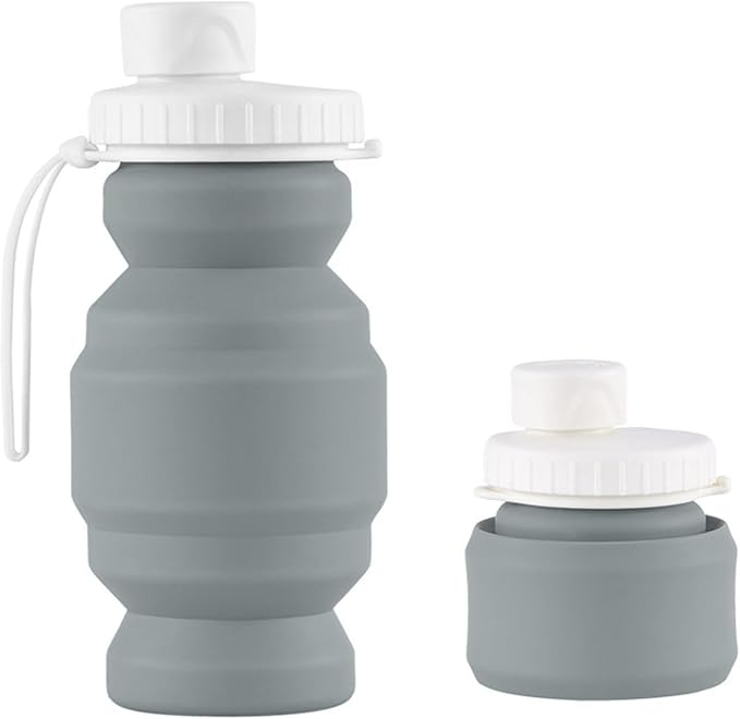 THAIOXYH® Collapsible Water Bottles 11 oz(320ml) Reuseable Foldable Portable BPA Free Silicone Collapsible Water Bottles for Traveling Hiking Camping Sports (grey)…