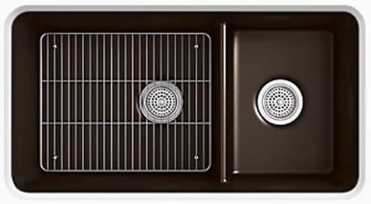 KOHLER K-8204-CM1 Cairn Sink, 33" Neoroc Composite Undermount Double-Bowl Kitchen Sink, Composite Kitchen Sink with Sink Rack, Matte Black