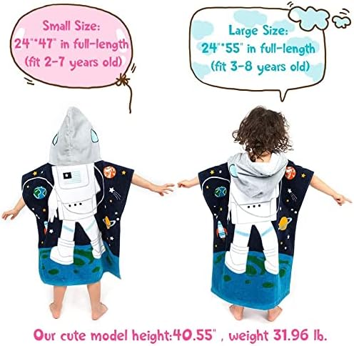 Toddler Hooded Beach Towel Coverup Cape Kids 100% Cotton Soft Quick Dry Absorbent Use for Swim Pool Bath Poncho Towels for 3 to 8 Years Old Children Size 24"x 55" in Full-Length (Astronaut Pattern)
