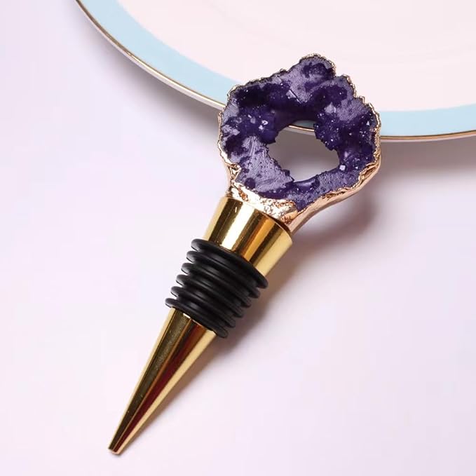 Decorative Wine Stopper Set of 2,Cool Wine Bottle Stoppers for Glass Bottles,Crystal Bottle Stopper Fits Standard Bottles,Fancy Decors Wine Tools (Purple Crystal)