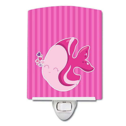 Caroline's Treasures BB7131CNL Pink Fish Ceramic Night Light Compact, UL-Certified, Ideal for Bedroom, Bathroom, Nursery, Hallway, Kitchen, 6x4x3, Multicolor