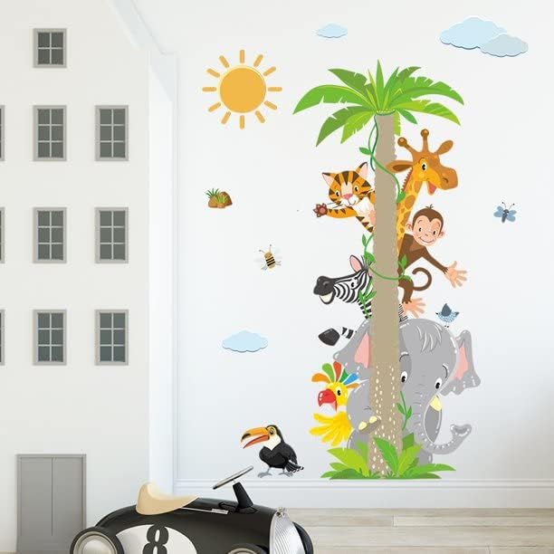 Fashion Kids Cartoon Animal Wall Sticker Set - Giraffe, Elephant, Monkey - Nursery and Bedroom Décor