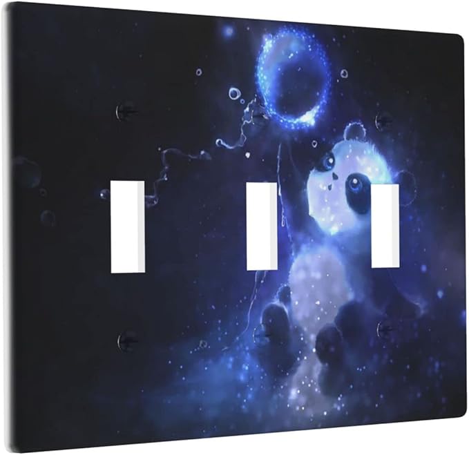 Cute Baby Panda Light Switch Cover Wall Plate Decorative 3 Gang Triple Toggle Covers Blue for Playrooms Bathrooms Farmhouses Living Room 4.5 x 6.38 in