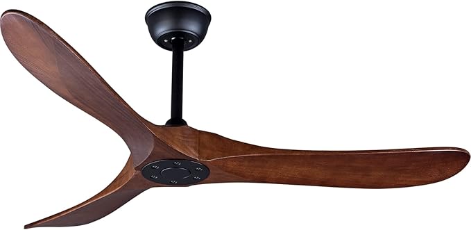 Bigzone 52" Outdoor/Indoor Ceiling Fans Without Lights, Energy Efficient DC Motor, 3 Balsa Wood Blades Ceiling Fan, Wood Ceiling Fan With Remote Control