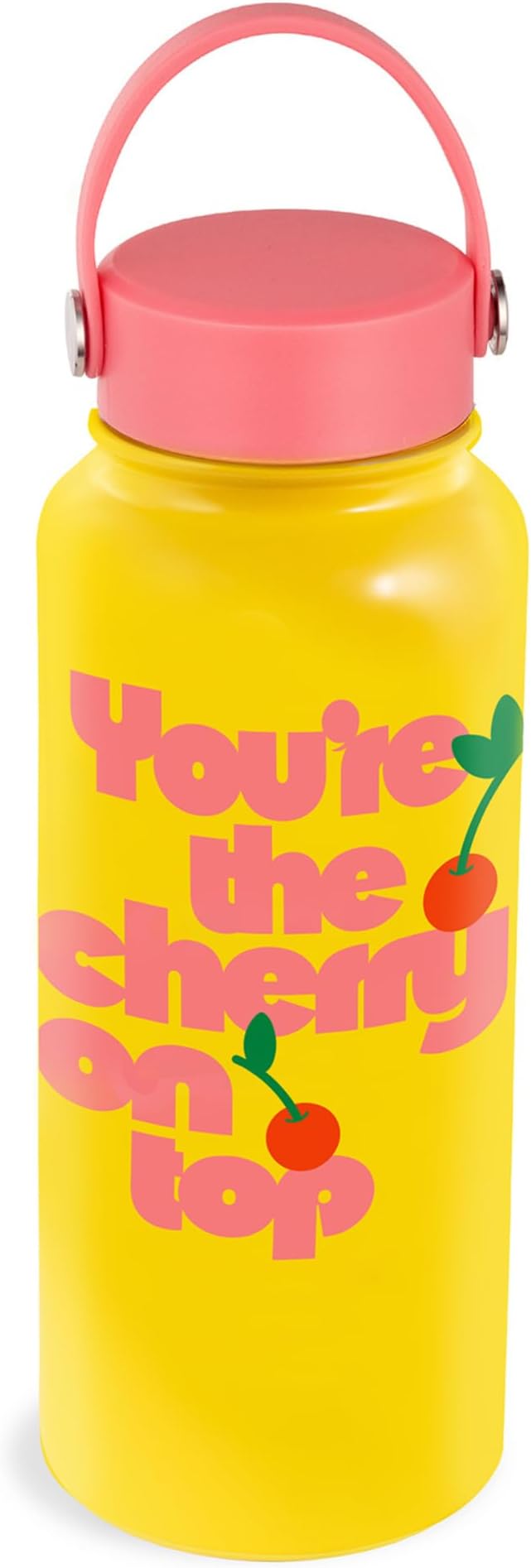 ban.do Large Water Bottle with Waterproof Sticker Pack, Stainless Steel Double Wall Tumbler, 33 Oz Insulated Metal Water Bottle with Twist on Lid and Strap (Cherry on Top)