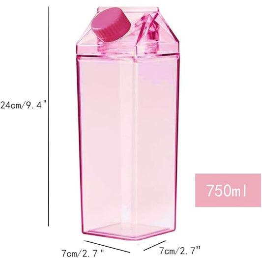 Jinberry 750ml/25Oz Cute Milk Carton Water Bottle Portable Drinkware for Outdoor Climbing Tour or Camping