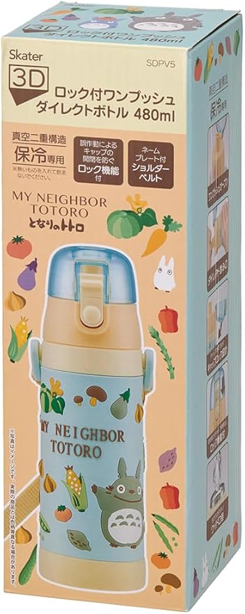 Skater SDPV5-A Children's Stainless Steel Water Bottle, Direct Drinking, 16.2 fl oz (480 ml), Totoro, Light Weight Type, For Girls, Cold Insulation, 3D Printed Waterbottle, Sports Bottle, Cute, Kids,