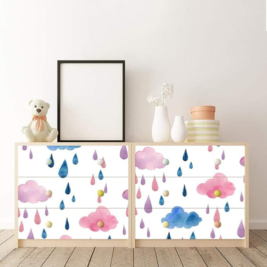 Amaonm Removable 15.8 x 98.4inch Rainbow Colorful Clouds and Raindrop Wall Decals DIY Wallpaper Wall Stickers Murals Decor for Kids Babys Girls Bedroom Teens Nursery Living Room Door Desk Decoration