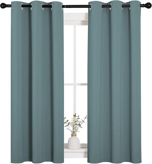 NICETOWN Modern Blackout Curtains Noise Reducing, Thermal Insulated and Privacy Room Darkening Drape Panels for Boy's Guest Room Door Small Short Window (Greyish Blue, 2 Panels, W34 x L54 -Inch)
