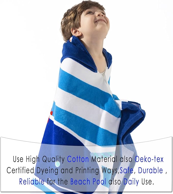 VOOVA & MOVAS Hooded Beach Towels for Kids | Soft Thick Absorbent Cotton Beach | Pool | Bath Towels for Ages 3-10, Narwhal Whale