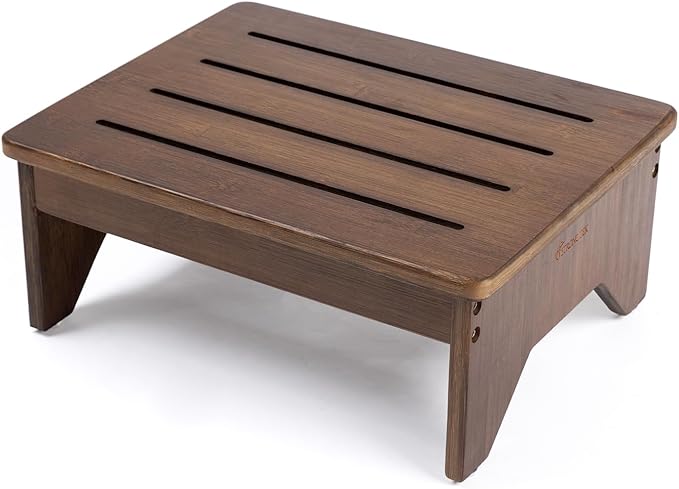 StrongTek Bamboo One Step Stool for Adults, 15" x 12" Bedside Step for High Beds, 300 Lbs Capacity, Non-Slip Bed Foot Stool with Rounded Edges, for Bathroom, Bedroom, Garden, Kitchen (Brown)