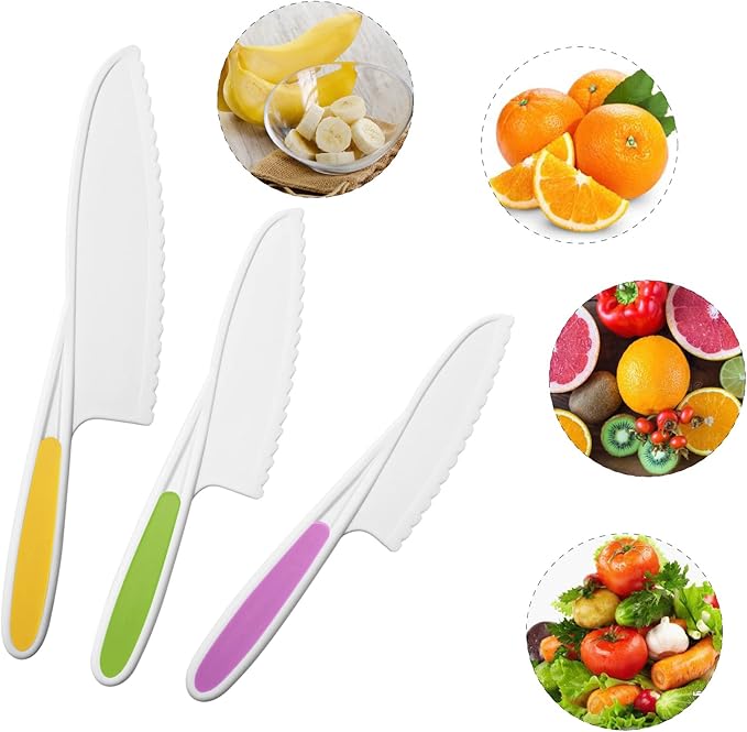 MOTYAWN 8 Pieces Kids Plastic Nylon Cooking Knife Set, Safe Knives for Bread Without BPA,Children's Safe Cooking Chef Nylon Knives for Cooking and Cutting Fruits, Veggies & Cake