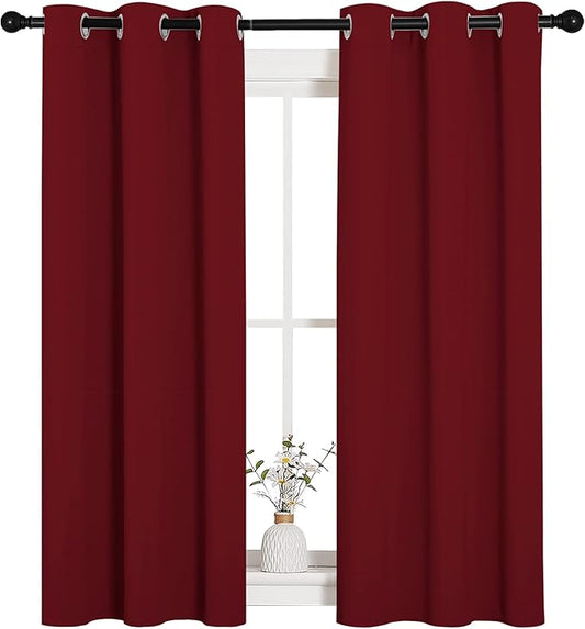 NICETOWN Christmas Burgundy Bedroom Curtains Blackout Draperies, Decorations Thermal Insulated Solid Grommet Top Blackout Drapes for Cafe (One Pair, 34 x 54-inch)