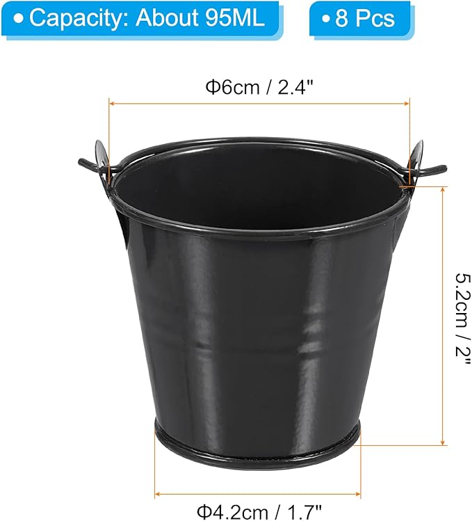 PATIKIL 2.4"x2" Small Metal Buckets with Handle, 8 Pcs Mini Galvanized Bucket Colorful Easter Buckets for Crafts Party Favors Decoration, Black