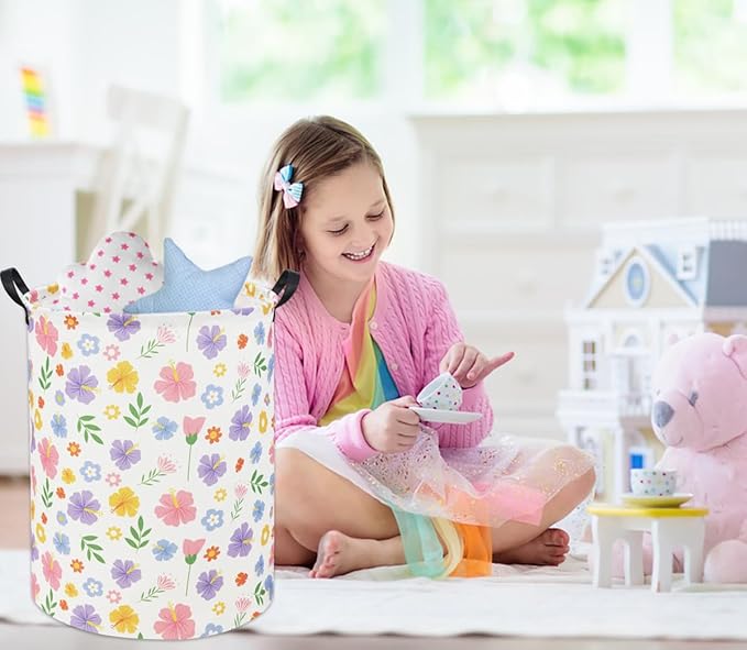 Flower Kids Laundry Basket Baby Hamper Toy Storage Bin for Boys Room Decor Baby Nursery Hamper Gift Baskets for Bedroom Bathroom(Flower)