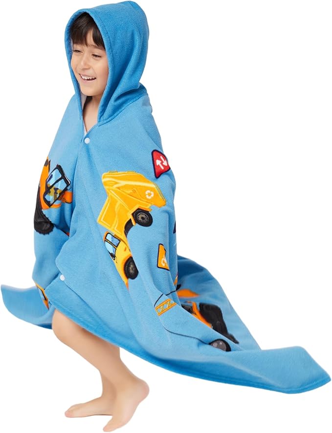Hooded Towel for Toddlers 2-10 Years Boys Girls Kids Bath Pool Beach Towel Wrap Soft Absorbent Beach Poncho(Construction site)