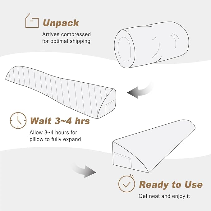 WdFour Bed Wedge Pillow, Close Off Headboard, Wall and Mattress Gap. Incline, Slanted Sweat-Proof Pillow for Neck and Back Pain Relief Anti-snoring for Comfortable Sleeping.(Off-White,54Wx10Dx6H)