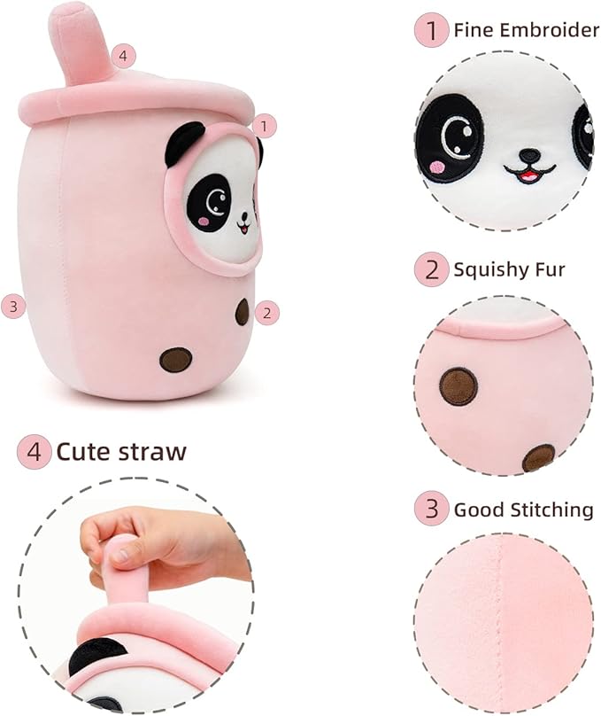 Niuniu Daddy Boba Plushies with Panda Face-13.7inches Large Pink Cream Bubble Tea with Straw Stuffed Animals-Soft Kawaii Milk Tea Cup Plush Toy Pillow for Kids-Machine Washable