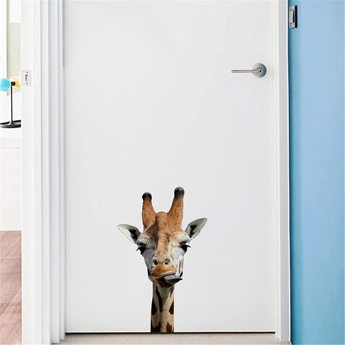 Funny Giraffe Wall Decal Peel and Stick Removable Cute Giraffe Face Wall Clings Funny Sticker Gift for Friends Kids Room Wall Funny Window Decor Fridge Closet Stickers