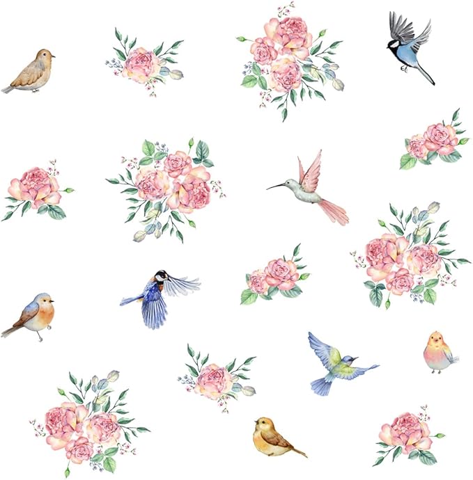 Bird & Floral Vinyl Wall Decals - 30" x 118" for Bedroom, Living Room, Nursery Décor