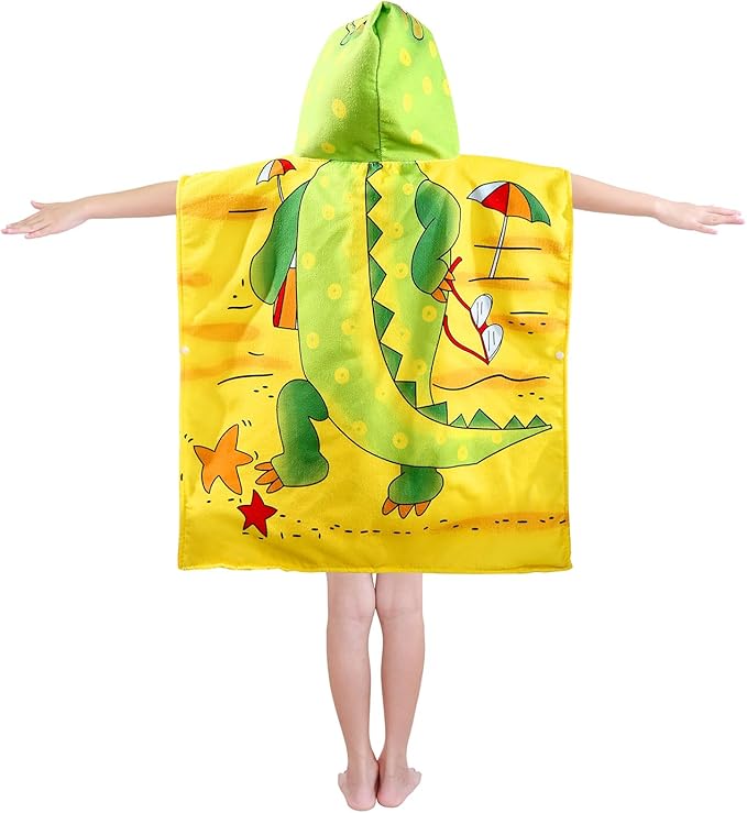 Kids Crocodile Hooded Beach Towel Boys Cute Poncho Pool Towels with Hood 24*47 in Soft Microfiber Swim Cover-ups for Kids Ages 3-10 Thick Absorbent Cotton Hooded Bath Towels Wrap Bathrobe