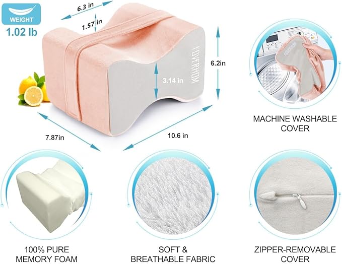 foverhom Memory Foam Knee Pillow,Orthopedic Leg Pillow for Sciatica Relief,Back Pain, Pregnancy, Leg Pain, Hip Pain and Sciatica Relief,Pink Peach