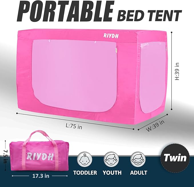 Bed Tent Twin Bed Canopy Tents - Portable Dream Tent for Kids and Adult Indoor Sleeping Tents 70% Blackout with 3 Doors Breathable Private Space Tents