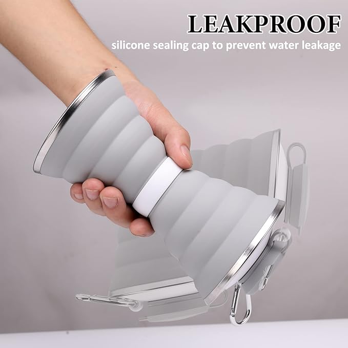 jessie Collapsible Water Bottles 17 oz Silicone Foldable Water Bottles Portable Travel Water Bottle with Buckle for Camping Hiking Sports Outdoor Gym Summer (Gray)