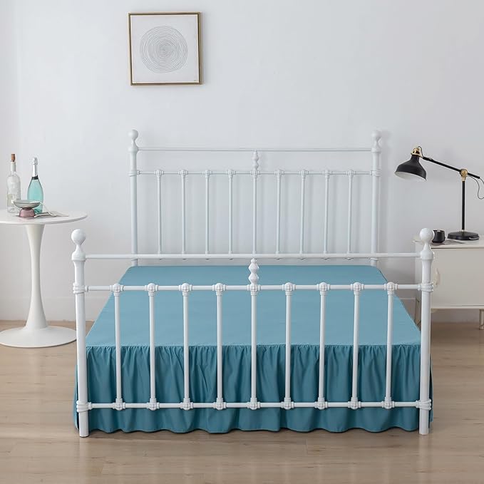Bed Skirt King Size Ruffled Bed Skirts with Split Corners, 14 Inch Drop Dust Ruffle Bed Skirt with Platform, Teal Blue, 14'' King
