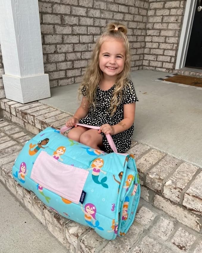 Wildkin Original Nap Mat with Reusable Pillow for Boys & Girls, Ideal for Sleepovers, Equipped with Hook & Loop Fastener, Made from Cotton Blend Materials - Nap Mat for Kids