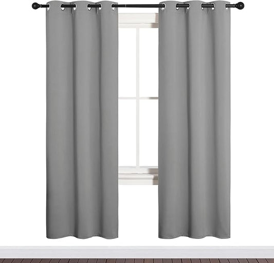 NICETOWN Silver Grey Blackout Curtain Panels for Bedroom, Thermal Insulated Grommet Top Blackout Draperies and Drapes for Basement (2 Panels, W34 x L72-inch)