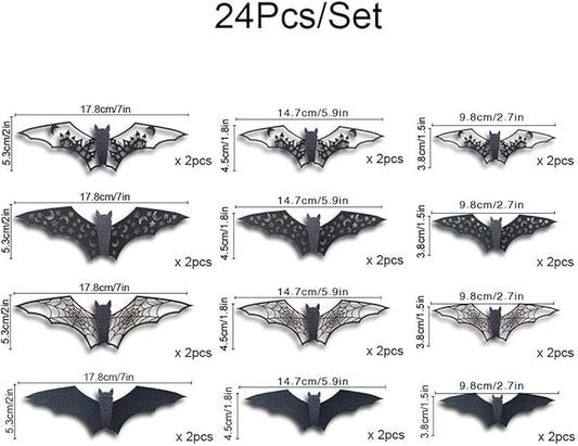 Halloween Wall Decor Bat Wall Stickers 24Pcs Halloween Bats Wall Decals Reusable Cute Bat Halloween Party Decoration Supplies Wall Sticker for Window Home Room Wall DIY Decor Charms