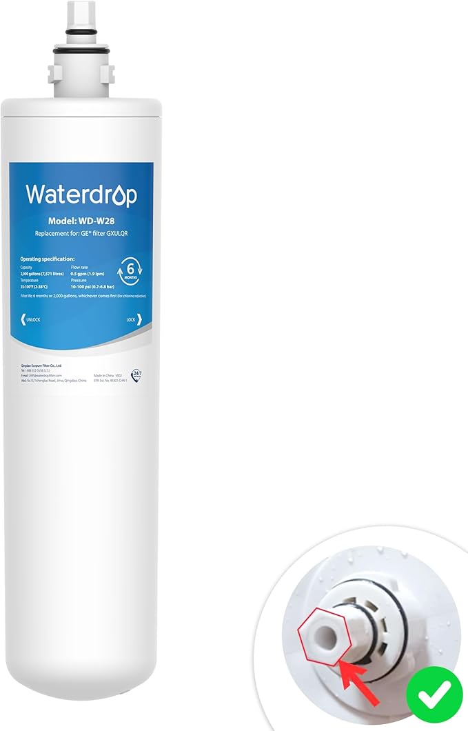 Waterdrop GXULQR, FQK1R Under Sink Replacement Filter, Replacement for Hexagonal Head GE SmartWater GXULQR, GXULQK and GXK140TNN, 2K Gallons (Pack of 1)