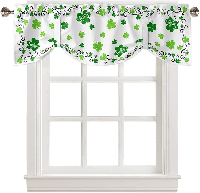 St. Patrick's Day Blackout Tie Up Valance Curtains for Kitchen Windows Green Shamrock Irish Clover Window Toppers Balloon Shades for Living Room/Bathroom/Bedroom,1 Panel, 54" X 18", Spring Holiday