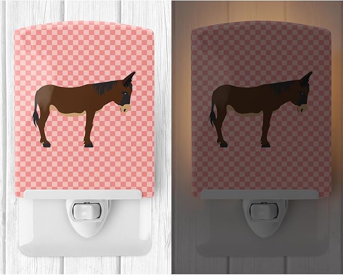 Caroline's Treasures BB7853CNL Zamorano-Leones Donkey Pink Check Ceramic Night Light Compact, UL-Certified, Ideal for Bedroom, Bathroom, Nursery, Hallway, Kitchen, 6x4x3, Multicolor