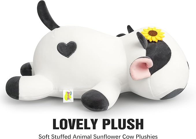 Onsoyours Cute Cow Plushie with Sunflower Headwear, Soft Stuffed Milk Cow Squishy Plush Animal Toy Flower Cow Pillow for Kids (Sunflower Cow, 9")