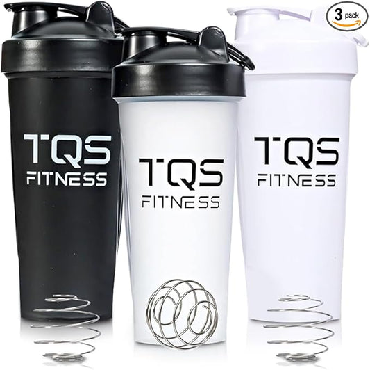 Protein Shaker Bottle Set 3 pack - BPA-Free Shaker Cups for Protein Shakes and Pre Workout - Dishwasher Safe Workout Bottles - Leak-Proof & Durable Mixer Cup - Blender Cups by TQS Fitness - 20oz