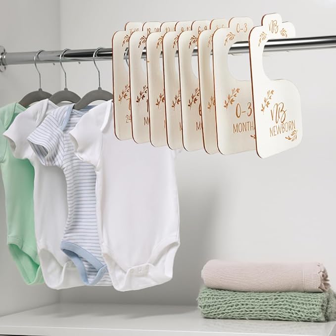 CRASPIRE 8Pcs Wooden Baby Wardrobe Dividers Nursery Hanger Seperaters from Newborn to 24 Month Baby Closet Organizers Nursery Infant Wardrobe Hangers Divider for Newborn Shower Decor