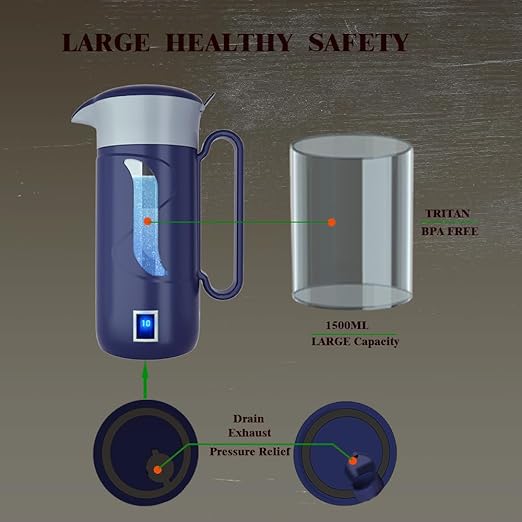 Hydrogen Water Bottle Alkaline Water Generator Hydrogen Water Ionizor Maker Machine Pitcher Ionizer with SPE & PEM Tech 1500ml/50floz