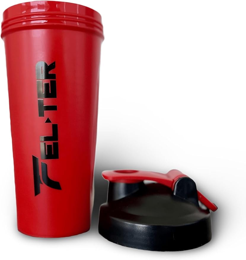 Protein Shaker Bottle – Shaker Bottle for Protein Mixes and Supplement Shakes, Protein Shaker Cup, Stainless Steel Shaker Ball Wire Whisk (Red, 24 - Ounce)