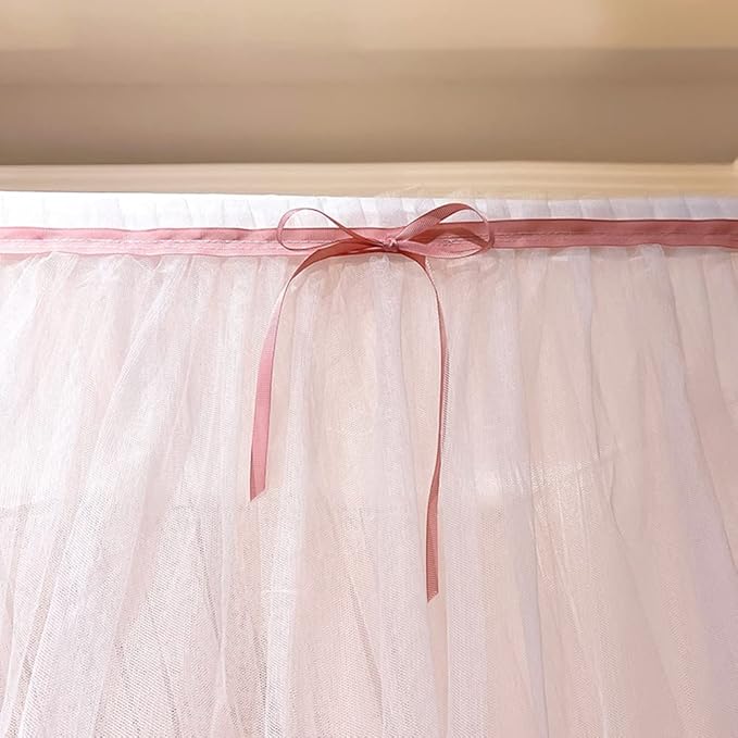 Mengersi Canopy Bed Curtains with Lights,4 Corner Bed Canopy Royal Luxurious Bed Drapes Netting,Princess Bed Curtains for Girls Adults Bedroom Decoration (Pink, Queen)