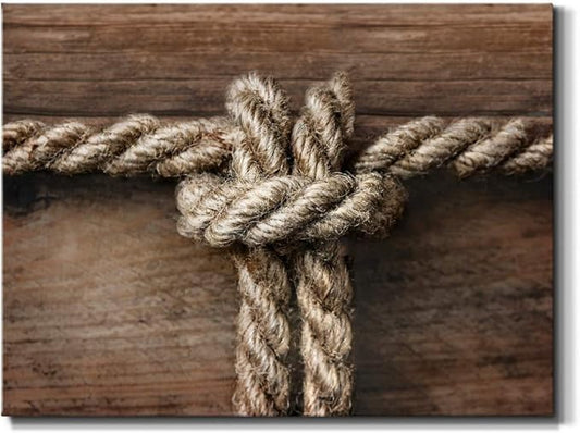 Renditions Gallery Canvas Nautical Wall Art Modern Decorations Paintings Rope Closeup Knot Abstract Vibrant Wooden Maritime Sailor Artwork Prints for Bedroom Office Kitchen - 32"x48" LT33
