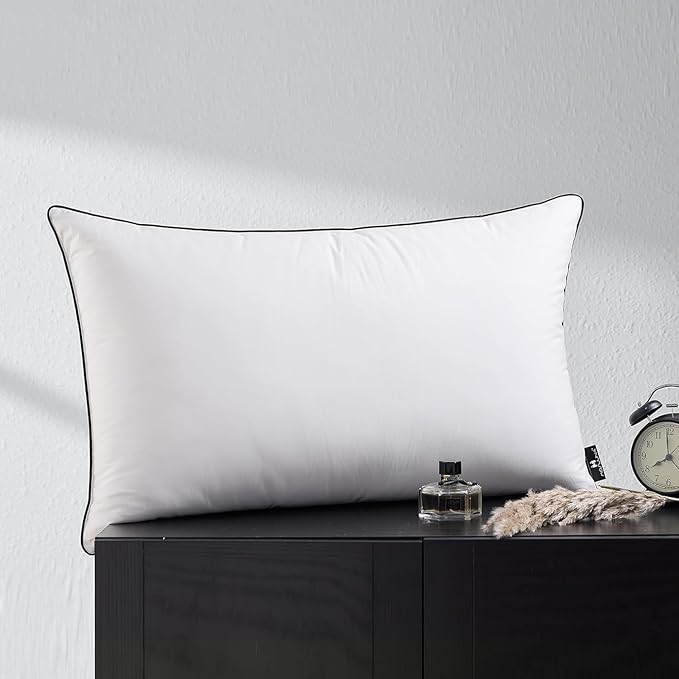 Soft Goose Down Pillows for Sleeping, 1 Pack Thin Hotel Feather Down Pillow with Airyfil™ Fillings, Flat Bed Pillow for Back, Stomach, Side Sleepers (King Size, 20×36 in.)
