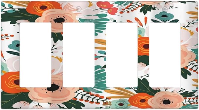 Rustic Floral Boho Colorful Flower 4 Gang Rocker Decora Light Switch Cover Outlet Covers Wall Plate Decorative Switchplate Electrical Faceplate GFCI for Farmhouse Bathroom Bedroom Kitchen Decor