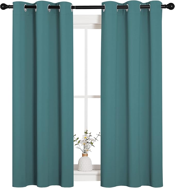 NICETOWN Window Curtain Panels, Thermal Insulated Solid Grommet Blackout Draperies/Drapes (Sea Teal, One Pair, 34 by 54-inch)